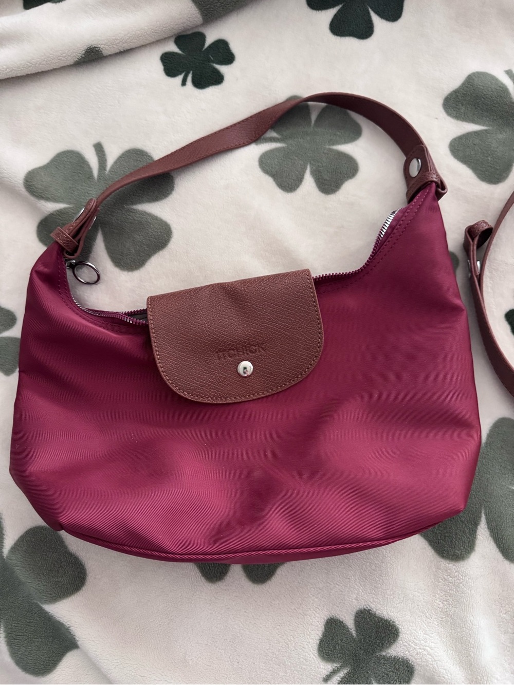 Compact Shoulder Bag in Deep Burgundy with Brown Trim